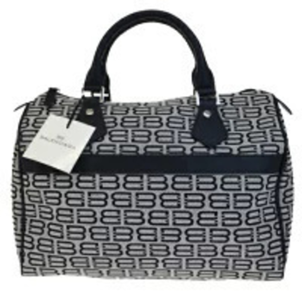 Balenciaga Boston bag Handbag white black canvas leather